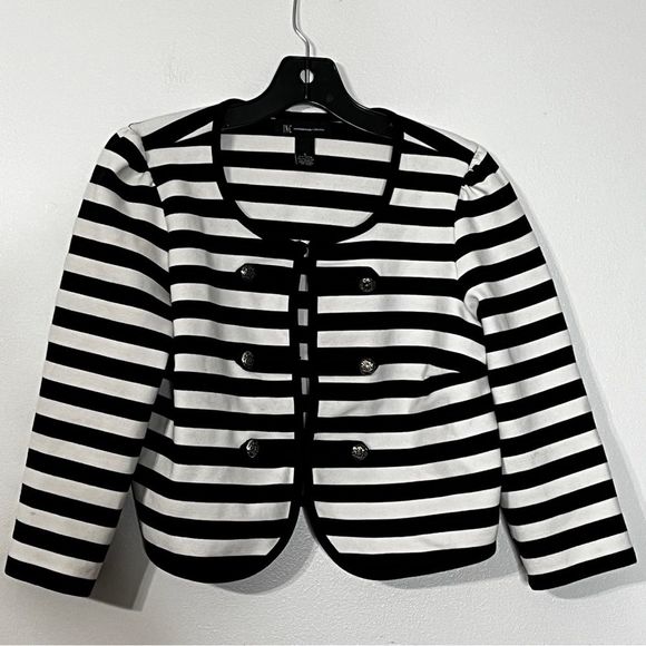 INC International Concepts Jackets & Blazers - Inc Military Band Knit Black White Stripe Jacket